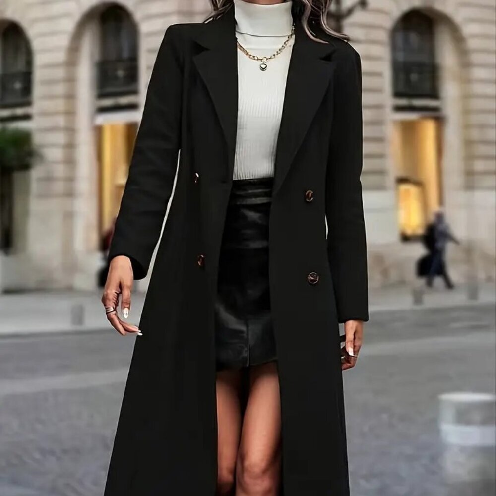 Double-Breasted Lined Button-Up Overcoat - image 1